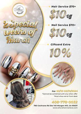 795 Cochrane Rd, Ste 140, Morgan Hill, CA 95037
www.allurehairnailssca.com | 408-778-0032