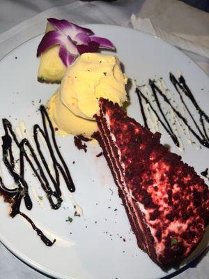 Red Velvet Cake with Ice Cream.