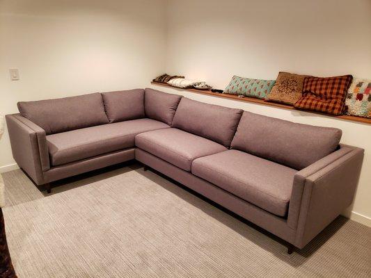 Holden 2 arm sectional, upholstered in our quick ship Sand Charcoal fabric