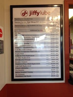 Price list at North prov location