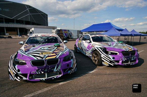 Side by side Drift Special BMWs with fully custom Sunrise Sports livery.
We offer Clear Bra, Vinyl Wrap, Ceramic Coating