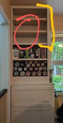 3 shelves were missing and we had to replace ourselves, the door were missing and it was 3 feet too tall, and the side laminate was missing.