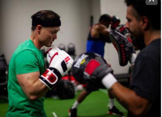 Doing some mitt work.