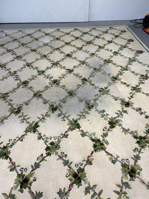 This was a tough one! Stark 40+ year old wool rug before the cleaning.