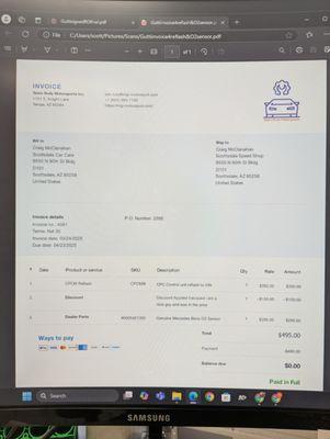 This was denied by FWS / JMA because they claimed it was a quote and not an invoice! But the top left and bottom right clearly show INVOICE