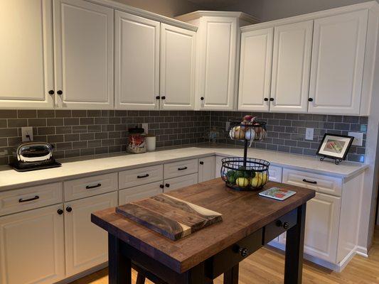 Avon Lake Kitchen Transformed. New Counters, Backsplash and cabinets painted white