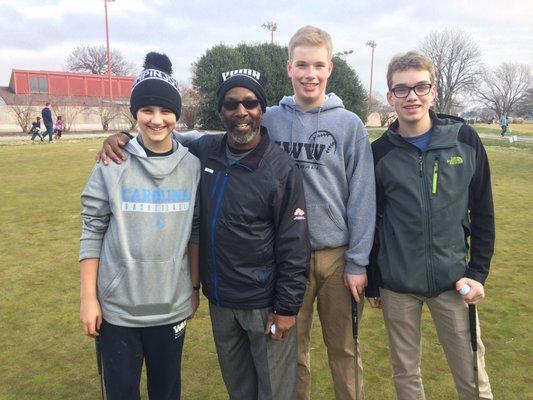 The boys with the great Golf Coach Bill Chain. The boys love lessons with Coach Chain!!!