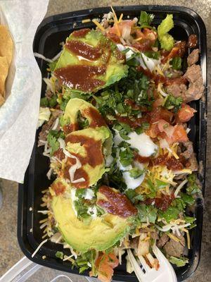 Stale cold chips, burrito bowl tasted OK.