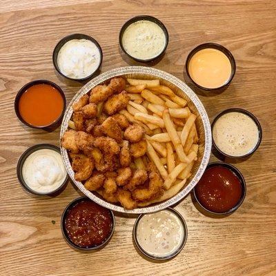Fried Chicken Bites over French Fries! Which dipping sauce would you prefer?