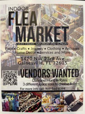 Gainesville Indoor Flea market is looking for vendors, and food trucks