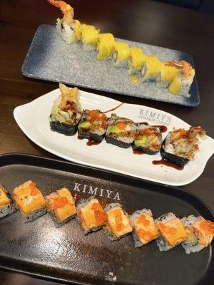 hawaiian roll, spider roll, kimiya roll