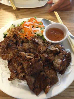 A perfect touch of crispness, sweetness, moist and tender grilled pork. Sooooo good. Yum....