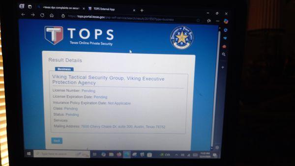 Roy Smith info on Texas Online Private Security website.