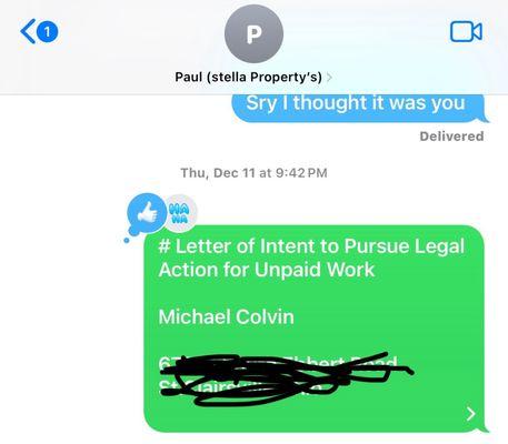 Letter of intent that he so gracefully laughed at thinking it was funny that they owe me money.