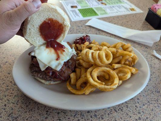 Bacon Cheeseburger with a sub of curly fries, which was very tasty.