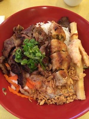 #49 Grilled Pork, shrimp ball paste, spring roll and rice noodle