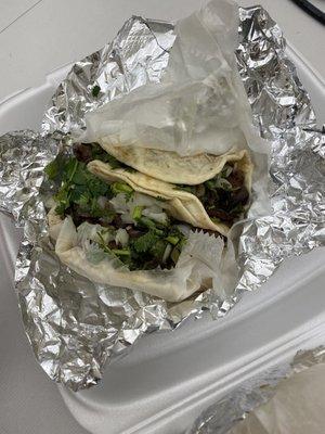 $2.50 each taco. These tacos are beef cheeks. Under seasoned