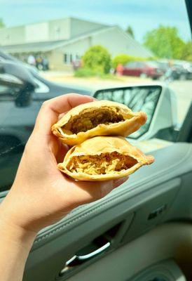 Pastelito: carne (top) and chicken (bottom)