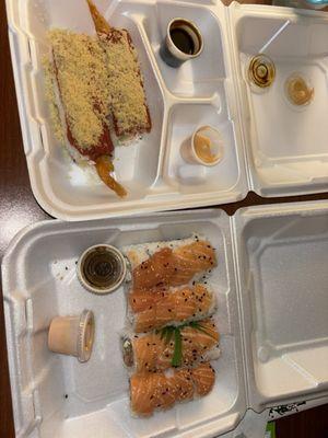 King salmon roll, Philly special roll and crunch hot night roll