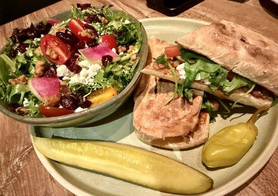 Delicious Chicken Panini and salad.