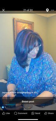 Natural looking fashion color violet highlights. Who says fashion colors don't look professional?