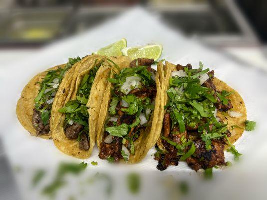 STEAK AND PORK TACOS