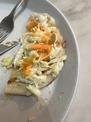 We took our food to go and it was hot and fresh! This is the bean & cheese pupusa.