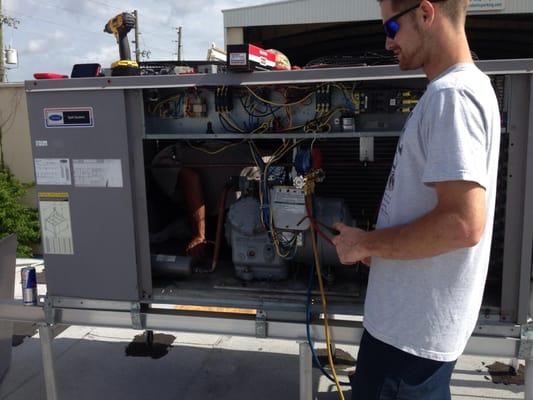 See James actually inside
A 20 ton condensing unit
Performing the perfect weld
Along with Jake owners son