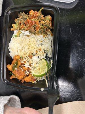 Chicken 65 with chili broccoli and white rice