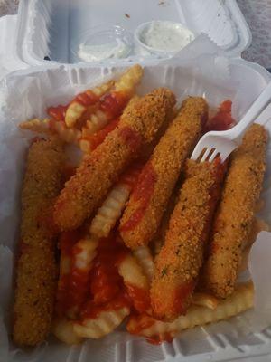 Crab sticks with french fries good quality food with good prices. Clean establishment and friendly staff.