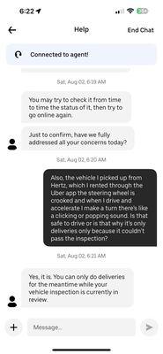This is from uber stated the car did not pass inspection and wasn't cleared to drive .
