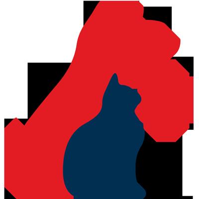 CentralPet Express Care logo featuring a red dog, blue cat, and medical cross symbol.