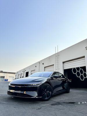 Lucid Air protected with a 3-year ceramic coating to guard against UV rays and oxidation.