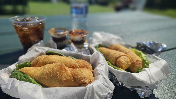 Salmon and Jerk Chicken egg rolls! Yeeeees!!!