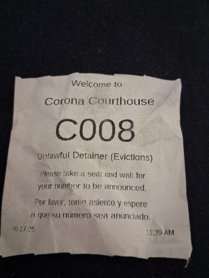 Checked in and waiting for clerk.