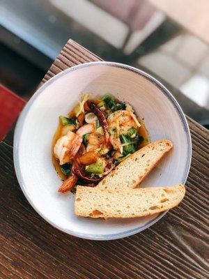 Garlic butter shrimp with a soy butter