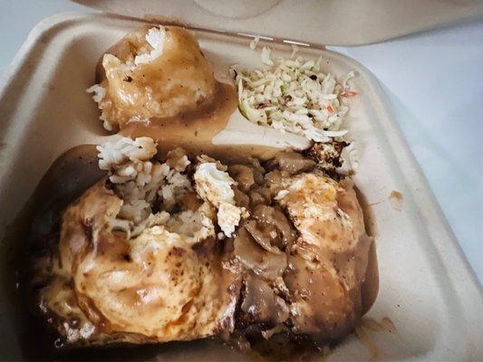 Loco Moco with rice and slaw