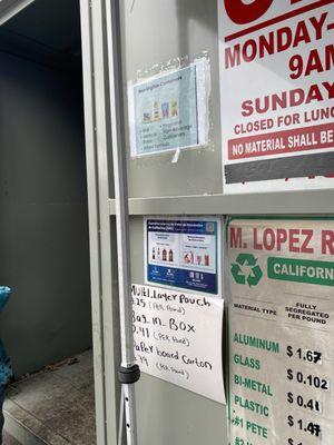 Ineligible containers and refund values for different materials as of November 12, 2025