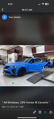 All windows tinted in 25% Vortex IR Ceramic.
Heat rejection, comfort, and clarity for a better driving experience.