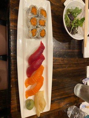 Tuna and Salmon Sushi Lunch Special - spicy salmon roll