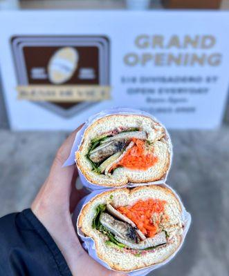 Đặc Biệt Bánh Mì w/ headcheese, steamed pork roll, pork floss, pate, pickled veggies, cilantro, cucumber, mayo | $10 (requested extra pate)