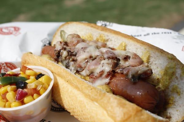 Pastrami Dog and Summer Corn Salad