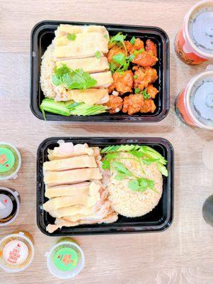 Orange chicken and Hainan chicken