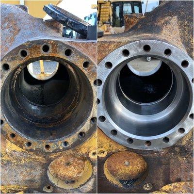 CAT D8R track frame line bore rebuild.