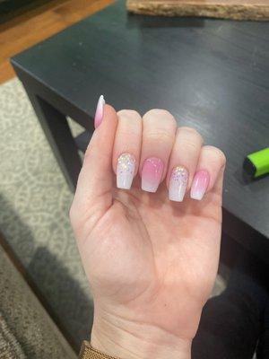 Tracey never disappoints. This pink and glitter ombré on my real nails is everything!