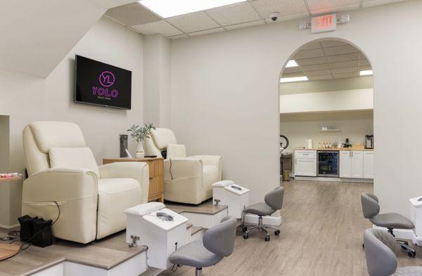 Our cozy pedicure station features plush chairs with built-in massage--perfect for relaxing while you get pampered.