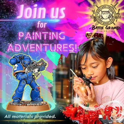 Join us at Battle Grounds Gaming Cafe every Tuesday 4-8pm! Creative fun for all ages, with all materials provided. Dive into mini painting!
