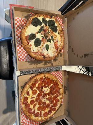 Margherita pizza. Pepperoni pizza.