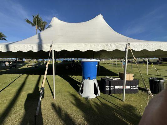 The 2025 IRONMAN Hawai'i 70.3 HONU. Finisher tent.