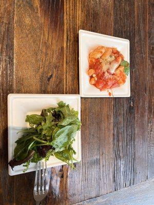 Homemade gnocchi and salad instructed by Chef Michael.